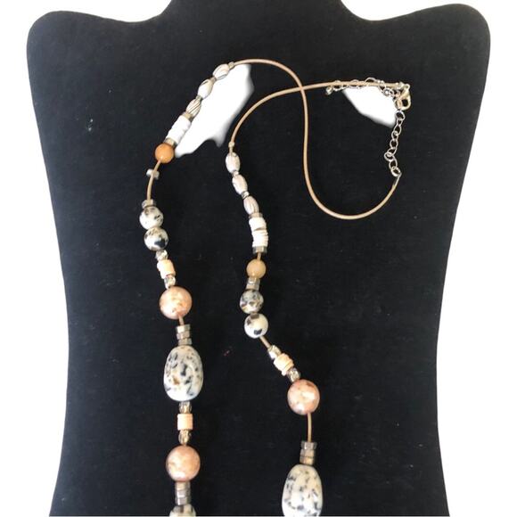 Linda For Chicos Neutral Speckled Multi Shape Beaded Single Strand Necklace - Picture 7 of 11